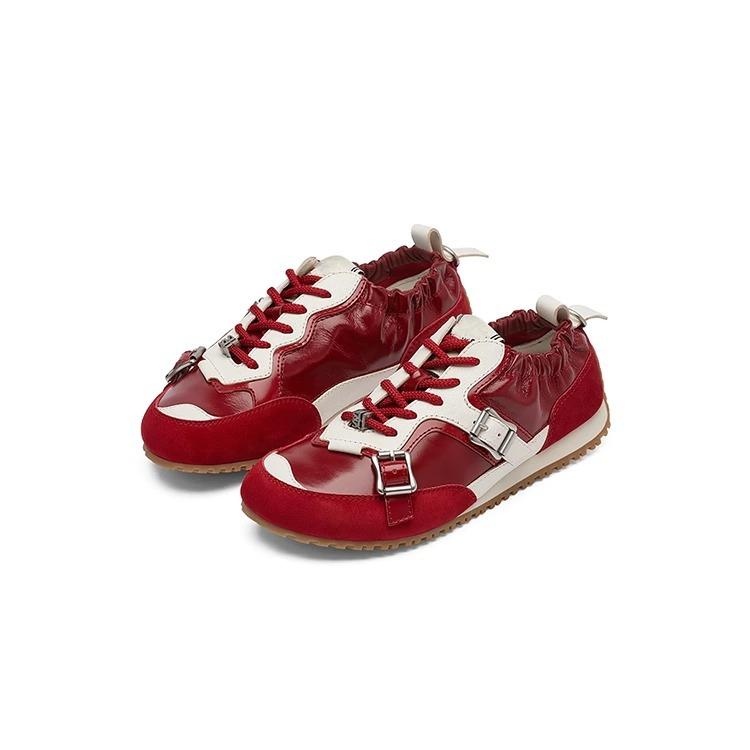 Retro German training shoes women's 2025 new color matching Forrest Gump shoes flat comfortable sports lace-up red casual shoes women