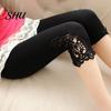 Pantaloni aderenti da donna Leggings corti Vita elastica Ricamo Pizzo Cuciture Elasticizzati Estate Elastici Sottili Aderenti
