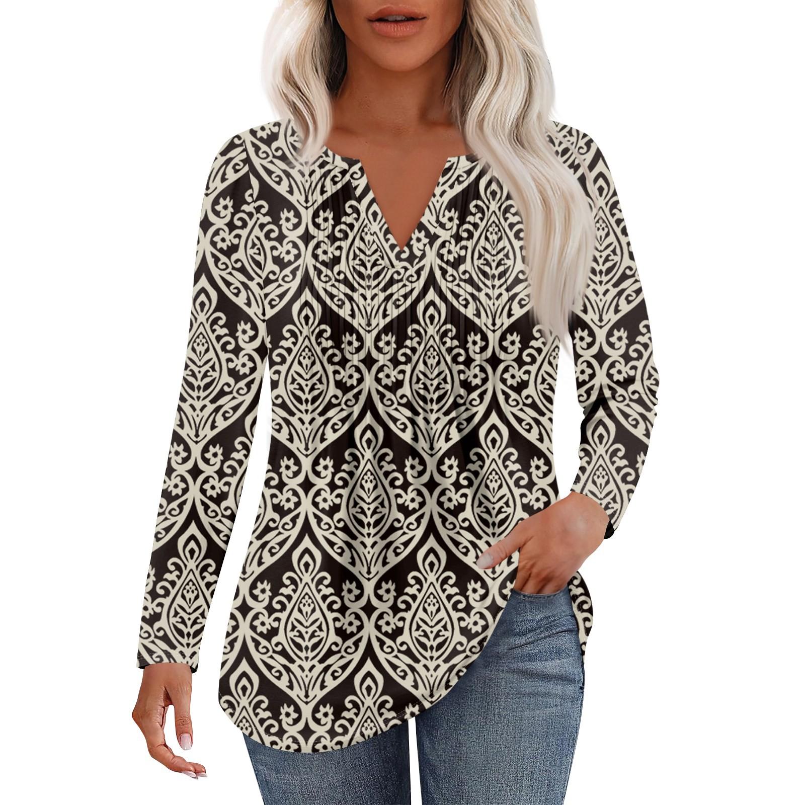 

Женская Мода Повседневная Плиссированная Футболка с V-образным Вырезом Однотонная с Длинным Рукавом Элегантные Топы XXL хаки