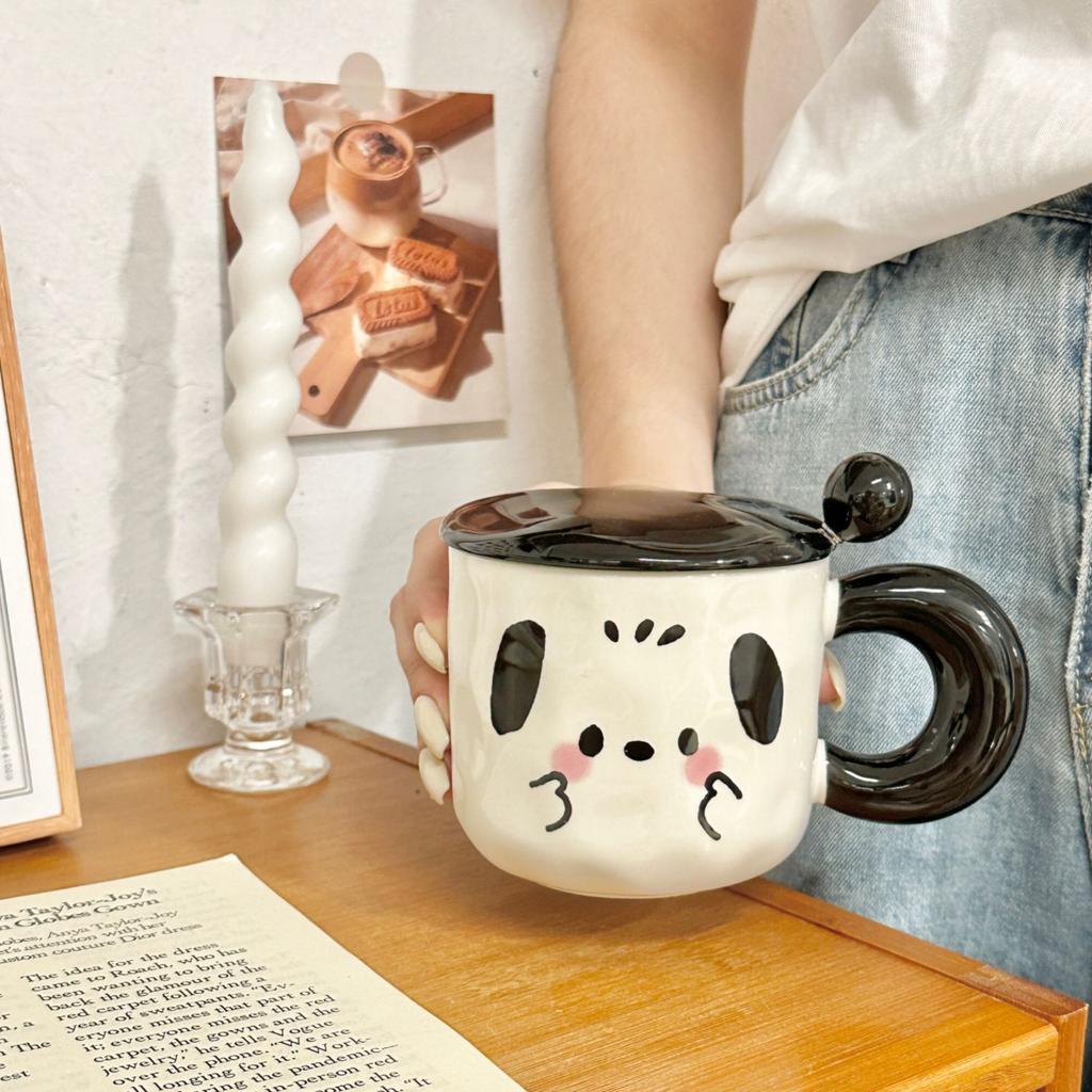 Ceramic mug with lid spoon high-value cup souvenir female household water cup cute couple coffee breakfast cup