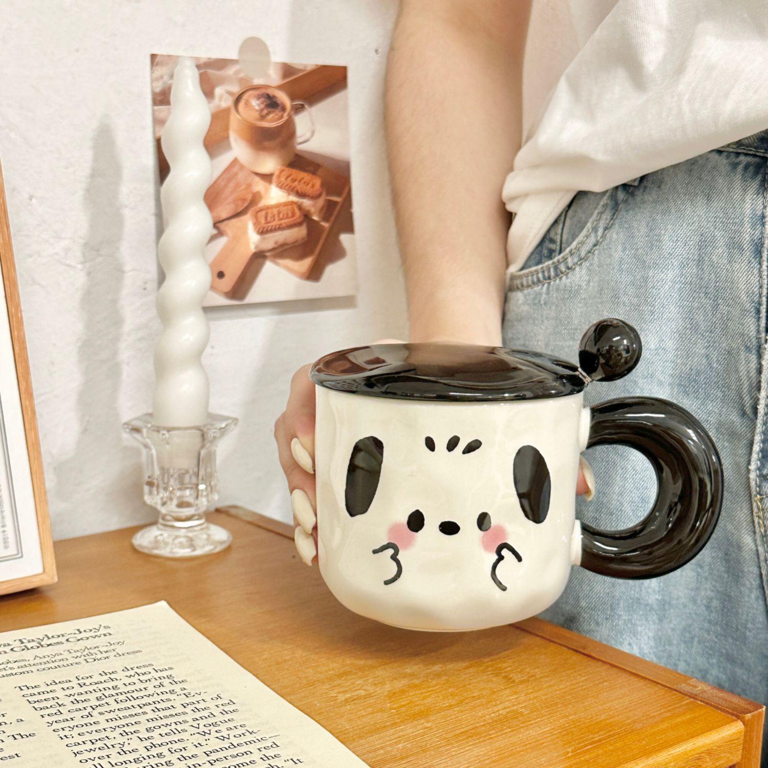 

Керамическая кружка с крышкой и ложкой, чашка высокой ценности, сувенир для женского дома, чашка для воды, милая парная чашка для кофе и завтрака 301-400ml