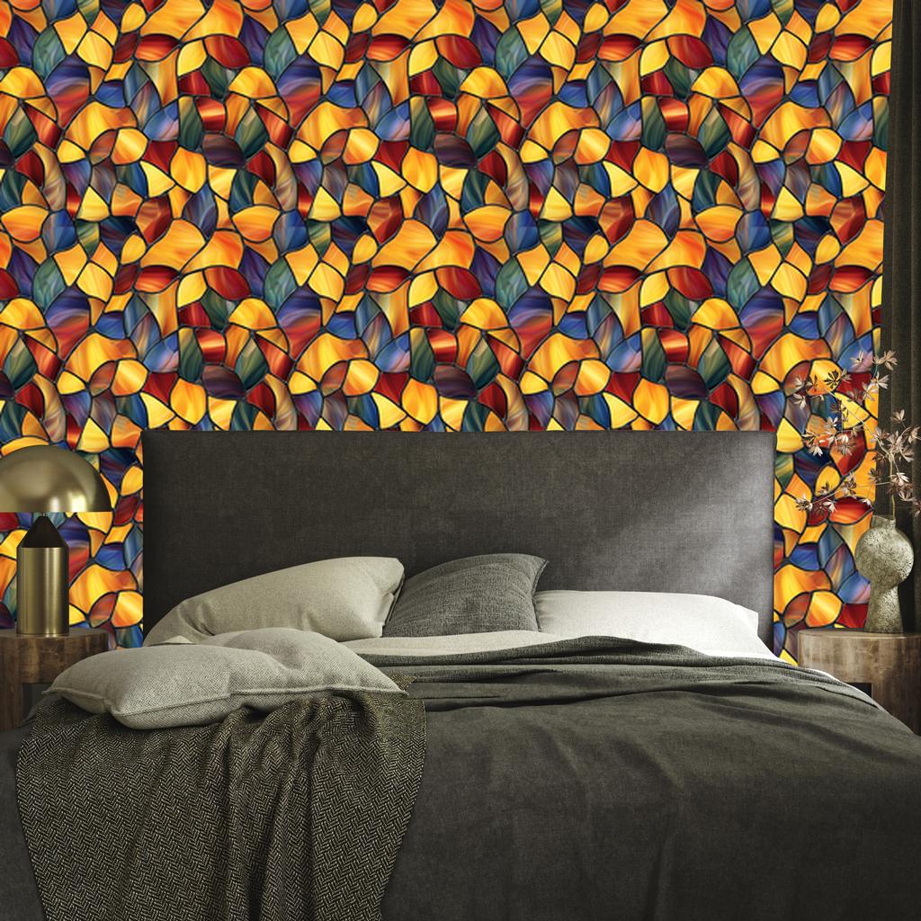 Stained Glass Wallpaper Gold, Orange and Red 50x1000