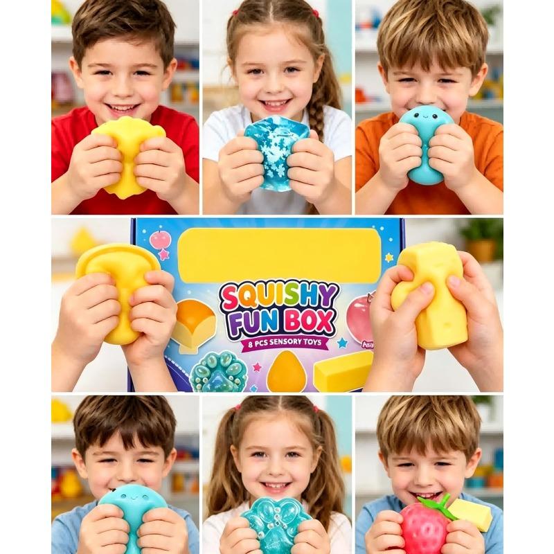 8 in 1 Squishy Pack Squeeze Fun Box 8 Piece Mystery Box, Squishy Blind Box,Stress Balls for Adults Creative Slow-Return Gift