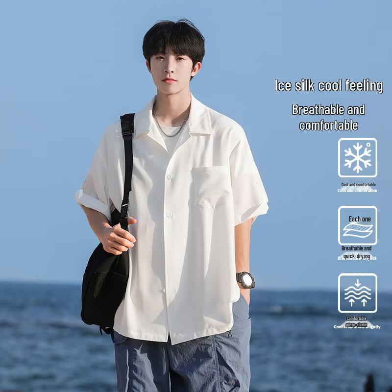 VUUG Men s Ice Silk Short Sleeve Casual Shirt L