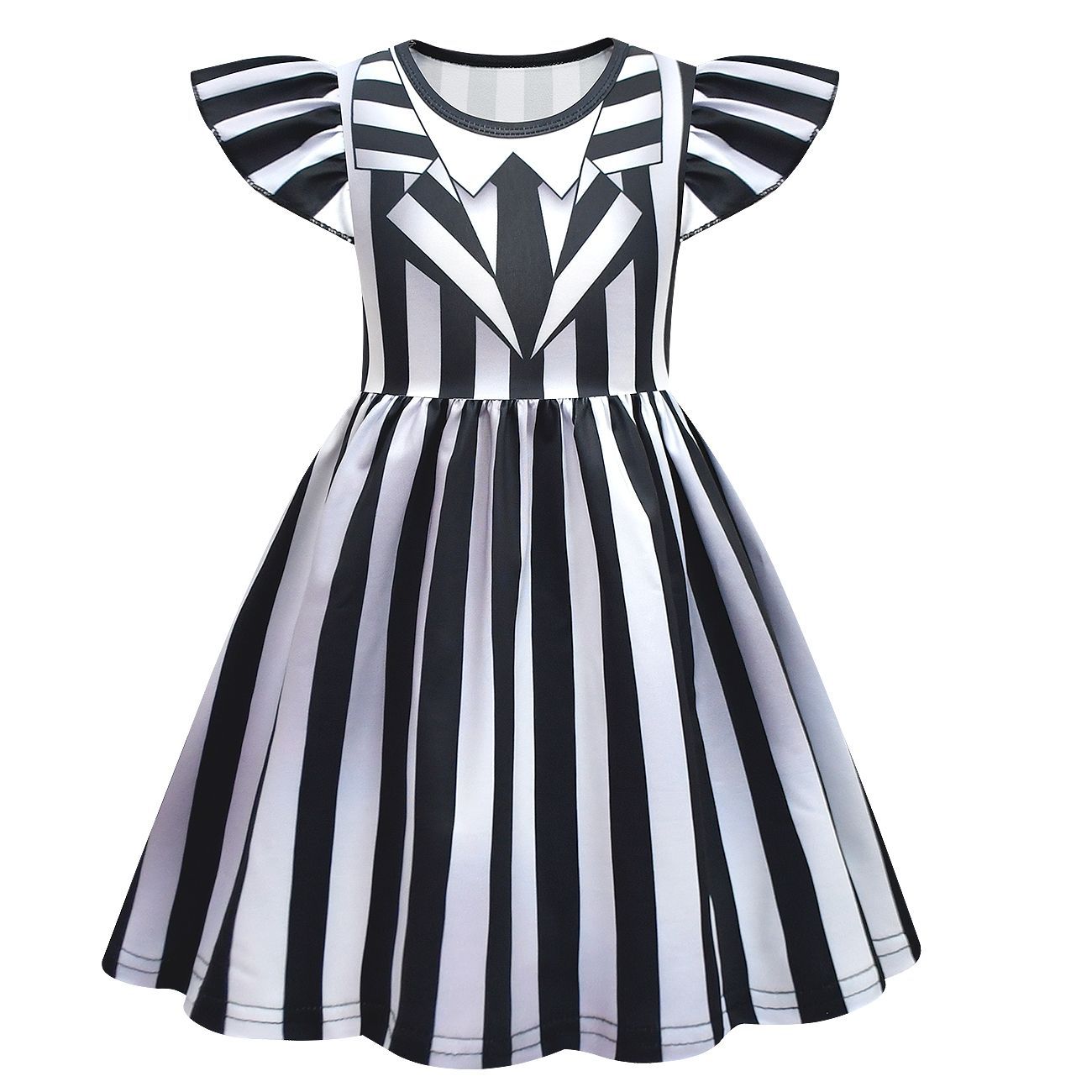 

Детский наряд для девочек, платье с оборками в черно-белую полоску, костюм для ролевых игр, косплея на Хэллоуин, Рождество 130cm чёрный