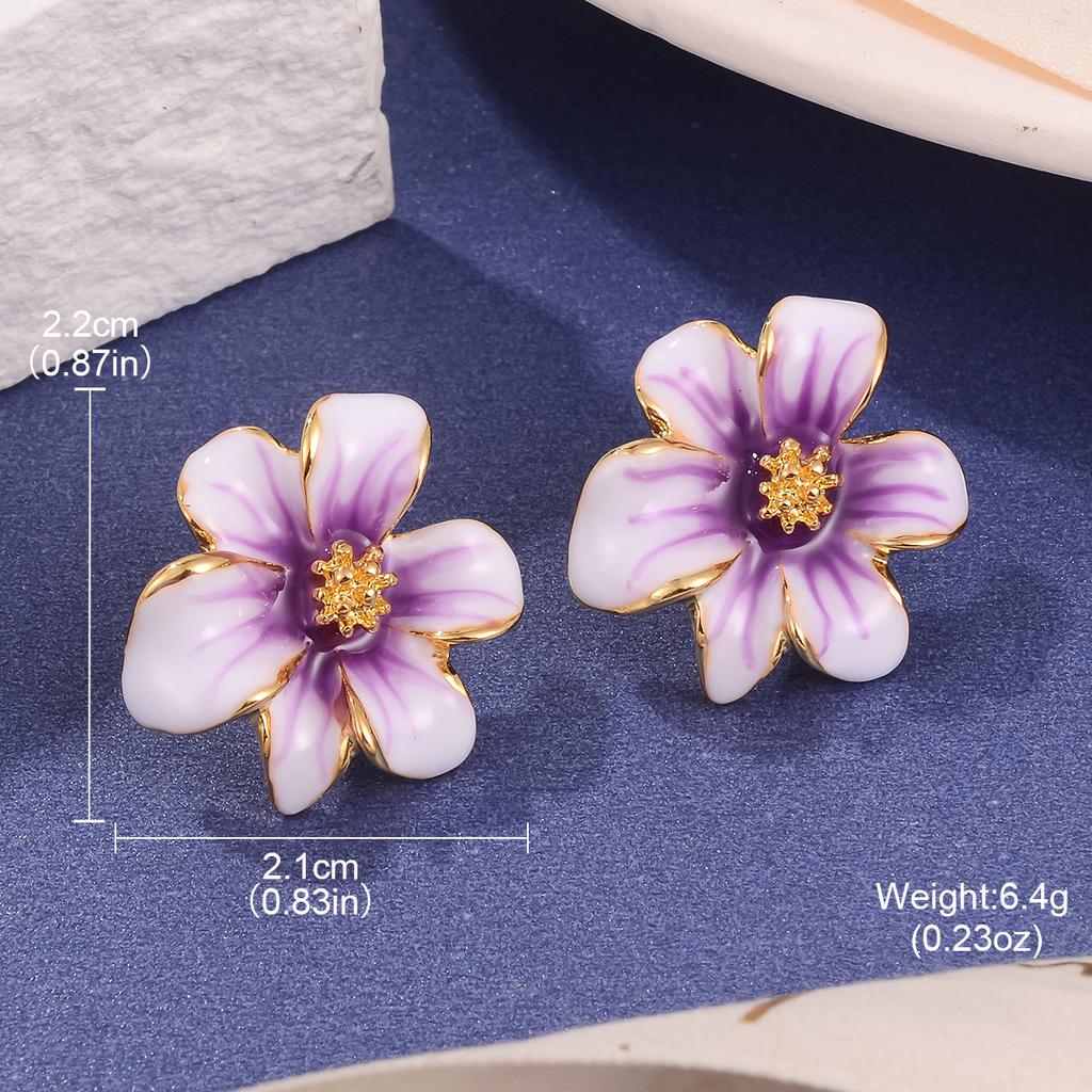 Guochao Retro Flower Exaggerated Earrings Enamel Oil Painting Series Personalized Light Luxury Earrings Medieval Vintage Jewelry