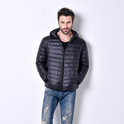 Mens Lightweight Hooded Down Jacket Winter Casual Outerwear Slim Fit 75% White Duck