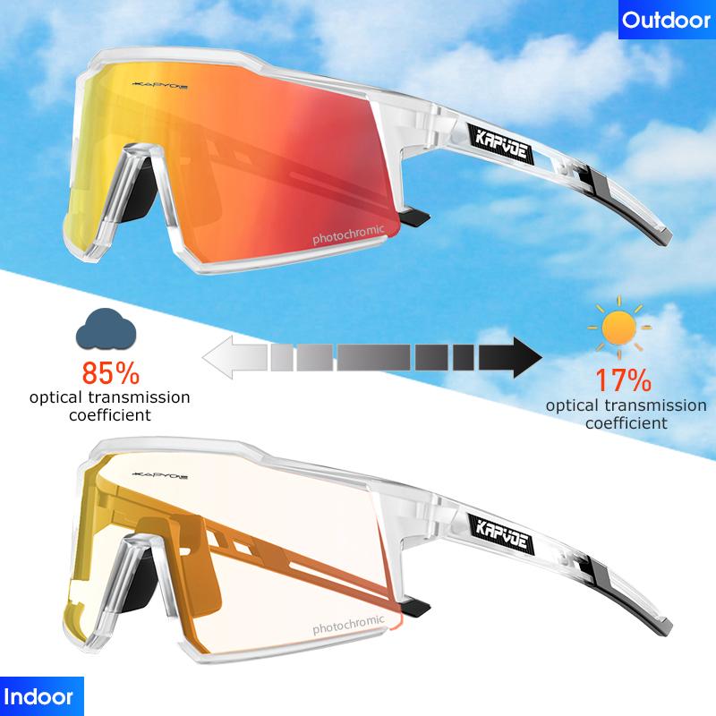 Kapvoe Photochromic Cycling Glasses Outdoor Sports Men Bike Glasses Women Mountain Bicycle Riding Protection Goggles Eyewear