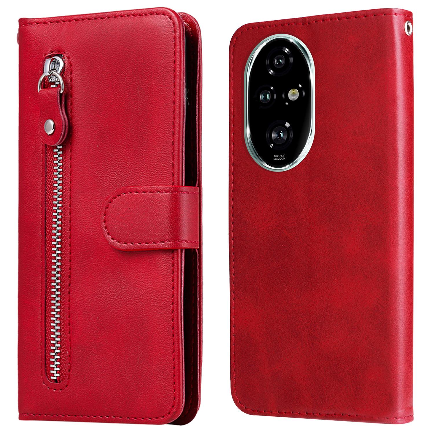 

For Honor 200 Pro 5G Case Calf Texture Zipper Pocket Leather Phone Cover Red