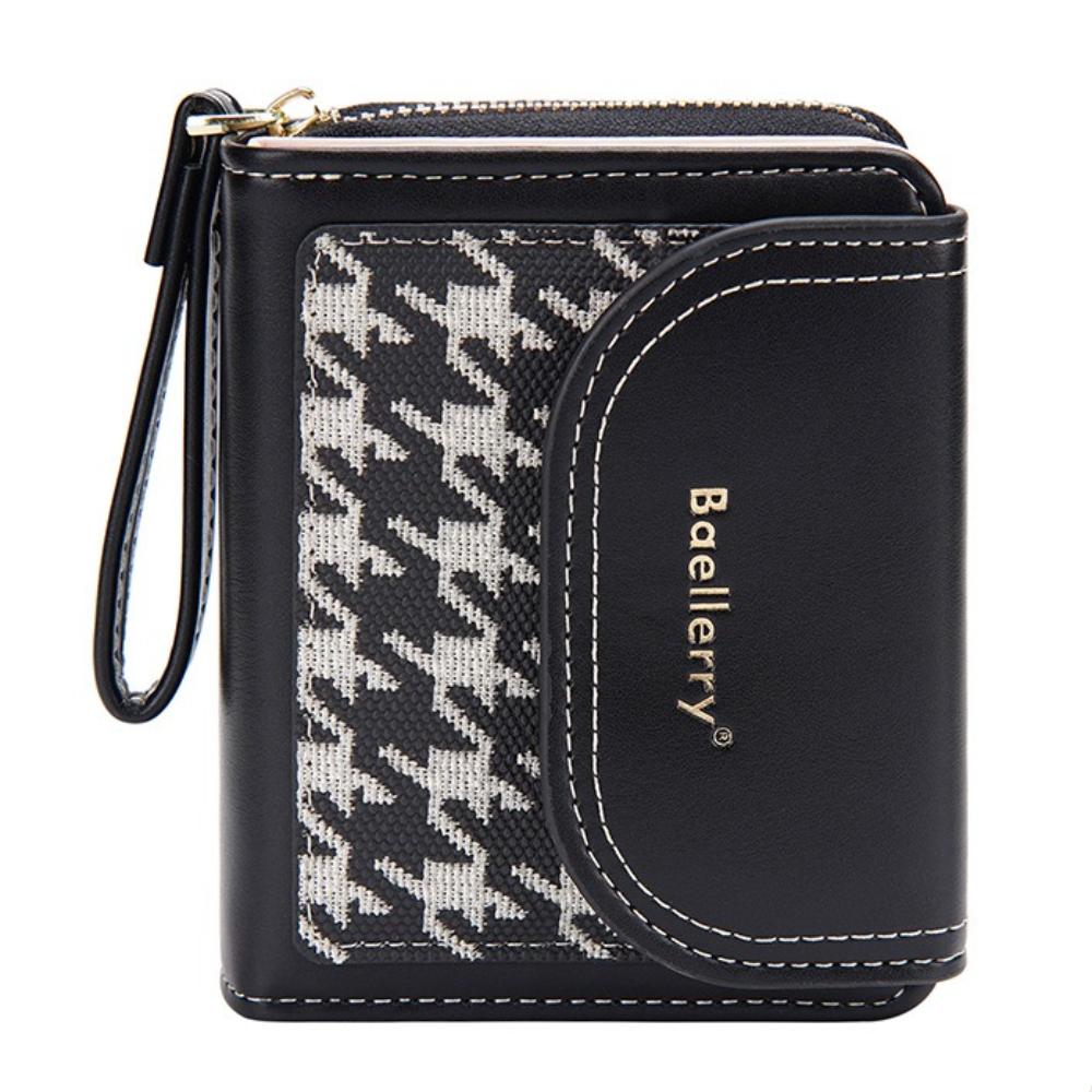 

Корейский стиль клетчатый кошелек для монет с несколькими отделениями для карт, держатель для кредитных карт, модный женский маленький кошелек, женский чёрный