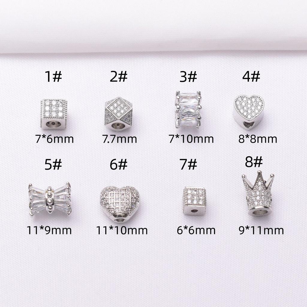 10pcs Color Retention 18K Gold Micro-Inlaid Zircon Crown Love Beads Small Waist Barrel Beads Diy Bracelet Beaded Jewelry Accessories