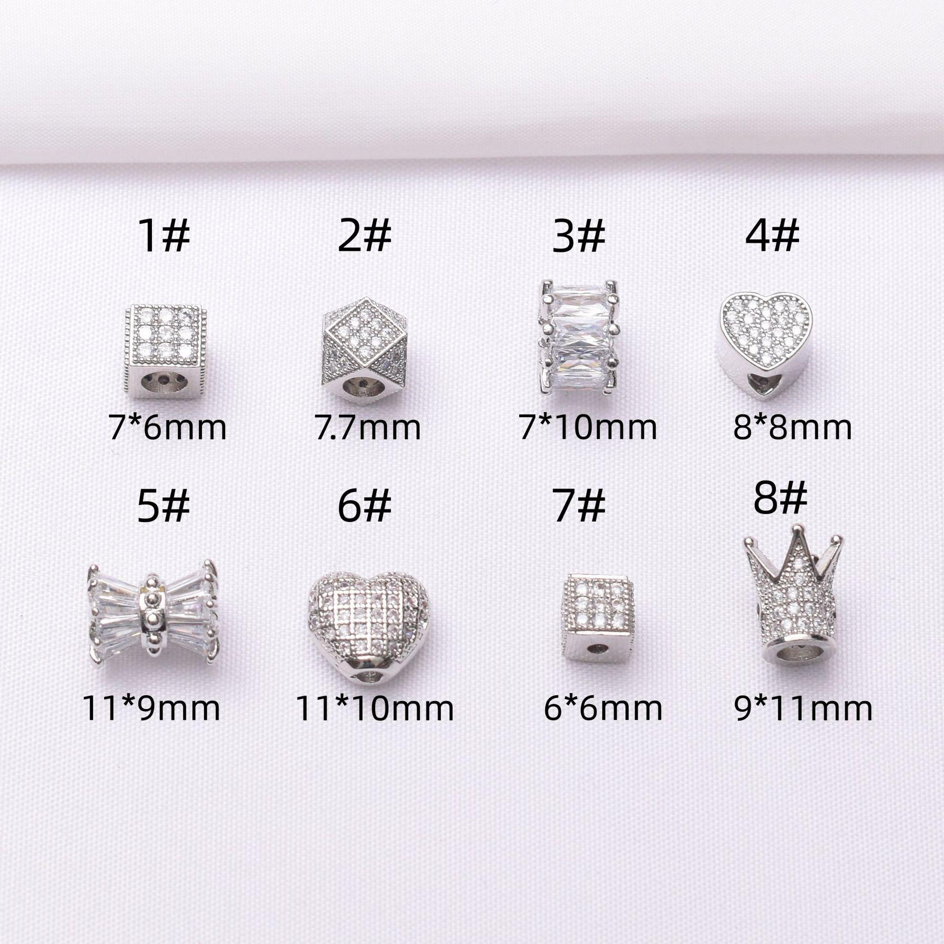 

10 шт. Сохранение цвета 18-каратного золота микро-инкрустированные циркониевые бусины в форме короны и любви, маленькие бусины на талию, аксессуары для браслета своими руками из бисера 7# белого золота