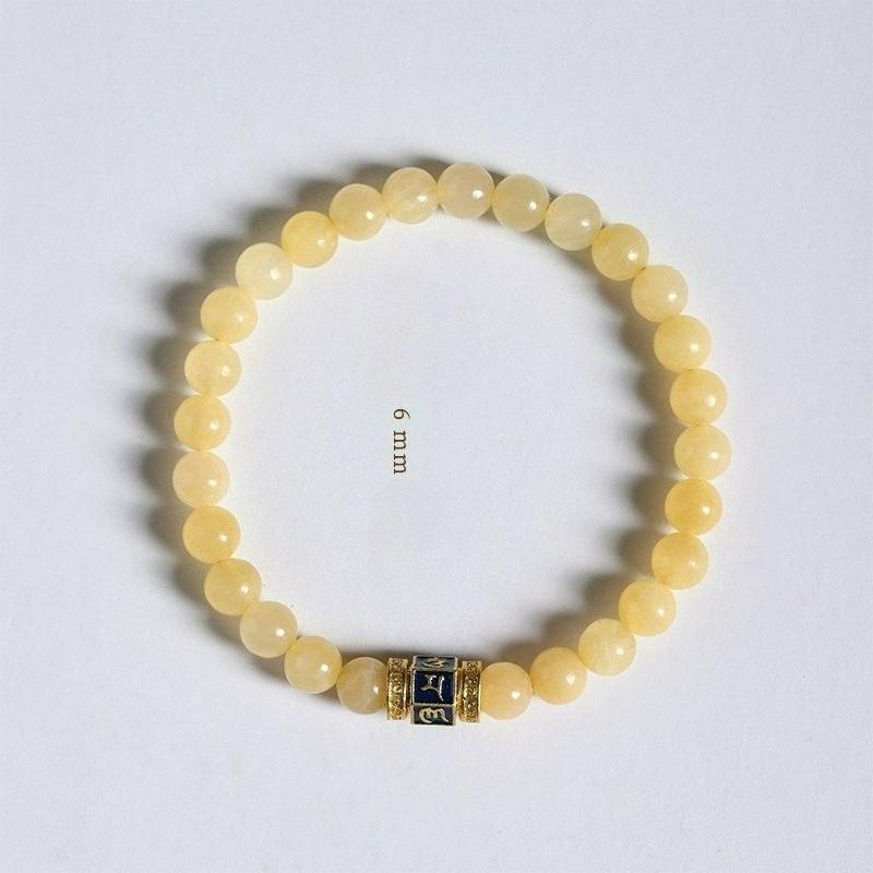 Handmade Beige Jade Single Loop Bracelet with Six-Character Mantra, Retro New Chinese Ethnic Style Unisex Jewelry, Travel Souvenir