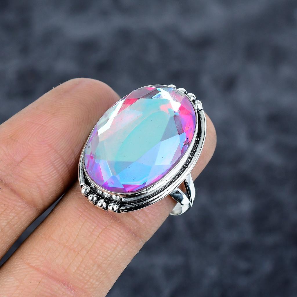 Mystic Pink Topaz Gemstone Handmade 925 Sterling Silver Jewelry Ring Size 9 M-2782