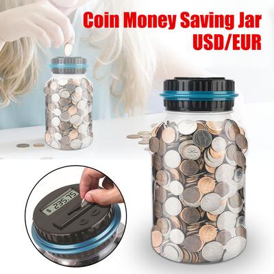 Digitaler LCD Zähler Große Kapazität Elektronischer Zählsparschwein Münz Geld Sparbox Glas für USD EURO Geld
