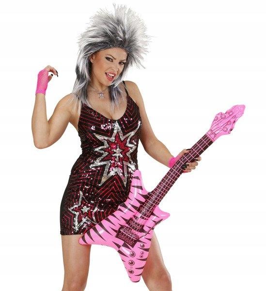 Gitara W Prążki Rockowa Dmuchana Różowo - Czarna
