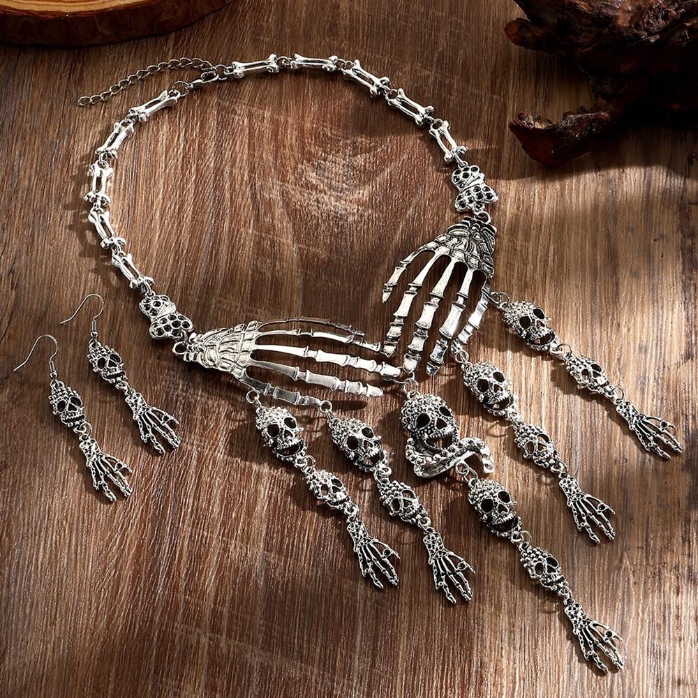 Vintage Skull Gothic Jewelry Set With Alloy Chain And Tassel For Cosplay And Events Costume
