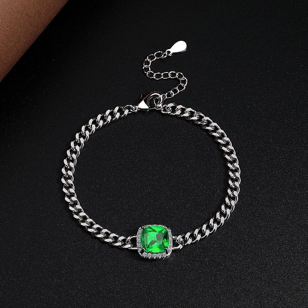 925 Sterling Silver Luxury Exquisite Multi-color Square Zircon Bracelet Birthday Anniversary Wedding Party Gift зелёный