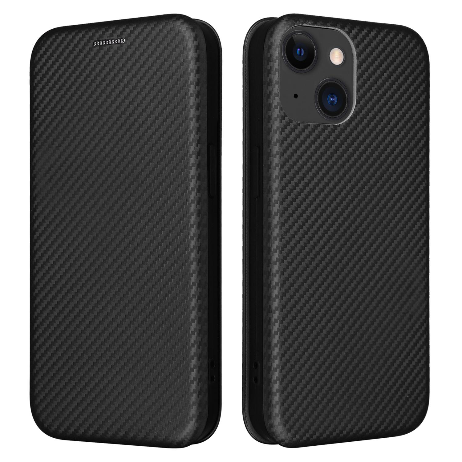 

Card Holder Phone Stand Case for iPhone 15 Plus,Carbon Fiber Texture PU Leather Cover Black
