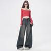 Autumn Trendy Chinese Style Loose Wide-Leg Jeans for Women