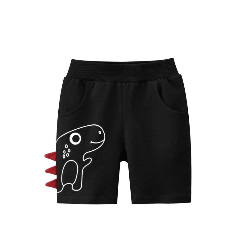 27Kids Children s Clothing Summer Kids Dinosaur Shorts Boys Pure Cotton Terry Knee-Length Pants Baby Boys Casual Mid-Length Pants 6257 Black 140
