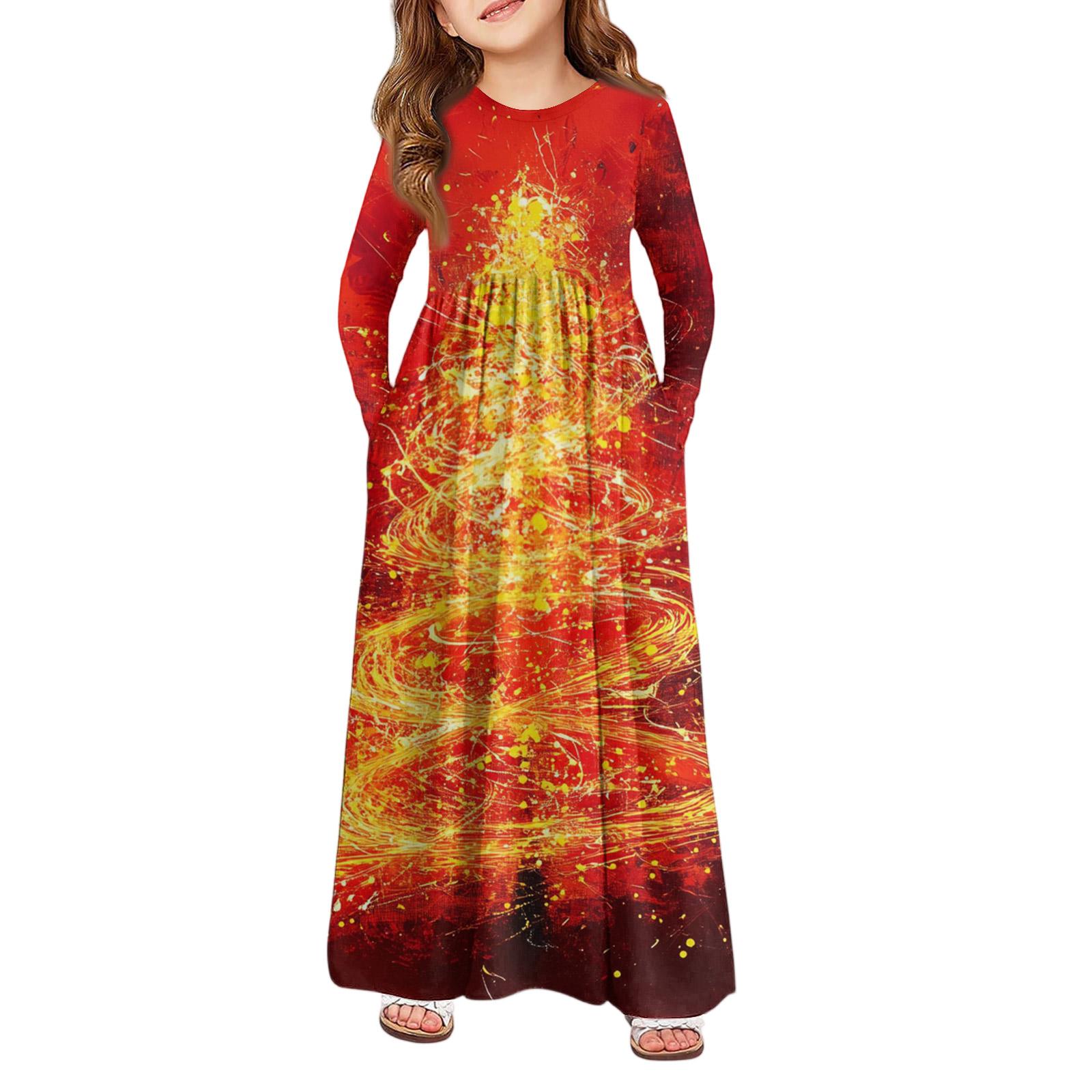 

Девичье платье макси - Платье с длинным рукавом и карманом на Рождество 160 жёлтый