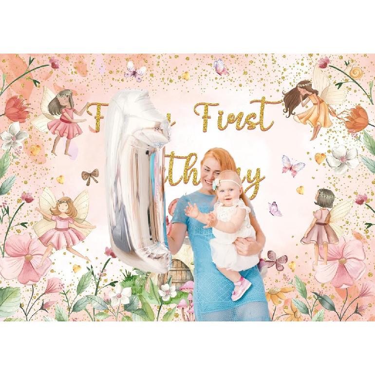 XCKALI Fairy First Birthday Backdrop Floral Fairy Girls 1st Birthday Photography Background Fairy Tale Theme Birthday Party Decorations 7x5FT