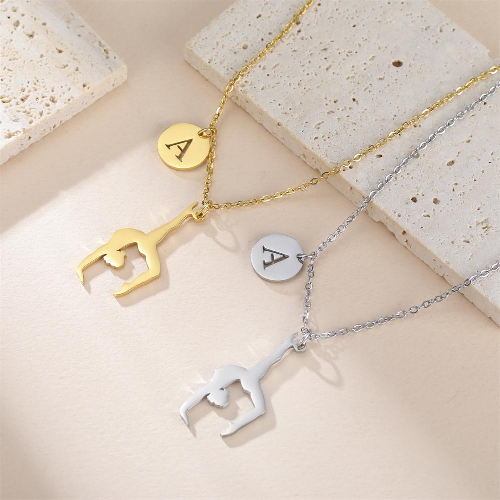 My Shape Initials A-Z Artistic Gymnastics Pendant Necklaces Women Eurhythmics Dancer Stainless Steel Letter Charms Chain Jewelry
