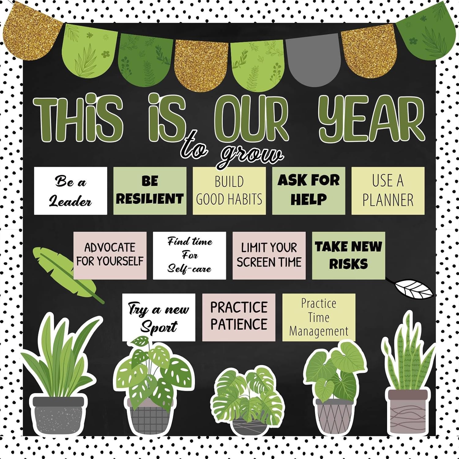 Classroom Bulletin Board Decorations, Boho Motivational Bulletin Board Set, Growth Mindset Positive Affirmations Wall Decor for Teacher Back to зелёный