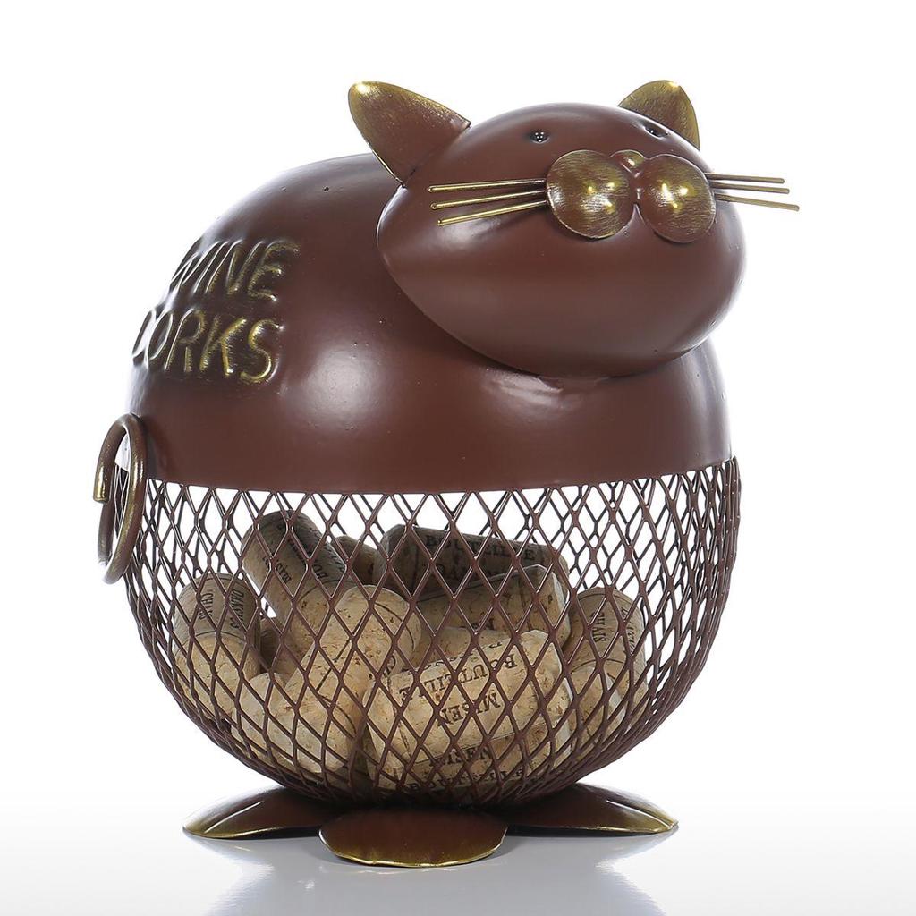 Tooarts Aufgeblasene Katze Weinpfropfenbehälter Heimdekoration Metallskulptur Tierhandwerk Geschenk