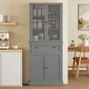 Kitchen Sideboard Storage Cabinet, 4 Doors (2 Glass), 1 Drawer, Adjustable Shelves, Grey