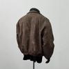 Men's Trendy Maillard Brown Leather Motorcycle Bomber Jacket with Lapel and Zipper