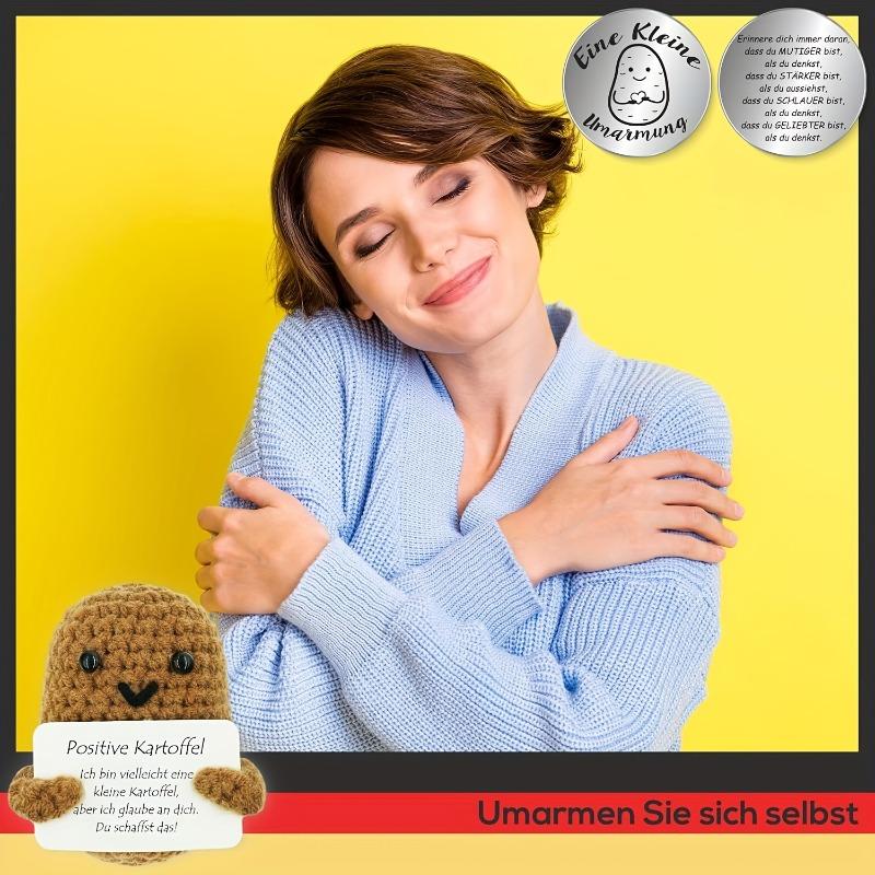 Pocket Hug and Positive Potato Crochet Kit, Creative Knitting Wool Potato and Small Hug Lucky Charm, Courage Gift,Excluding coin