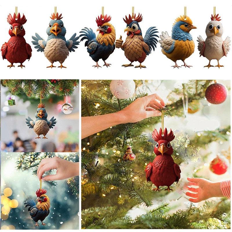 Niedliches Cartoon-Huhn Acryl Auto Hängedekoration Weihnachtsbaumschmuck Heimdeko