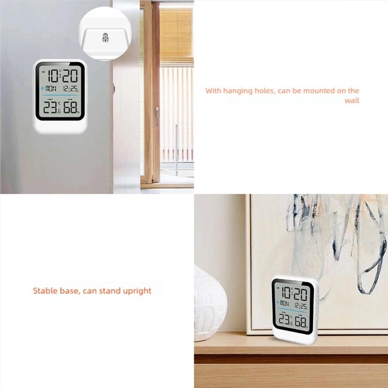 Temperature Humidity Meter Clock With 12/24H Time Format And Celsius For Home Office