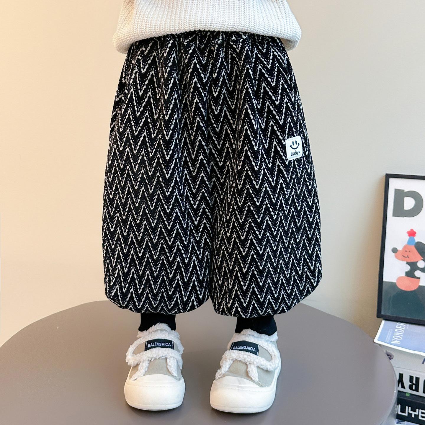 

Модные брюки на флисовой подкладке для девочек - Осень/Зима 2024 Цельные повседневные детские длинные брюки 110 cm чёрный