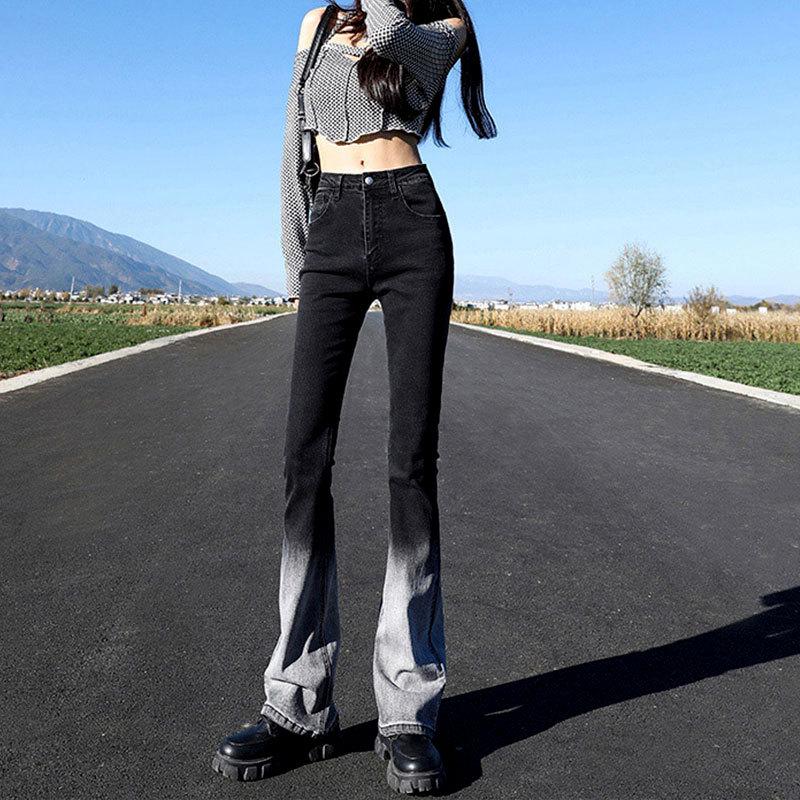 Black Gradient High-Waisted Flare Jeans - Women s Slimming Stretch Bell Bottoms, Spring New Style 2X Large чёрный