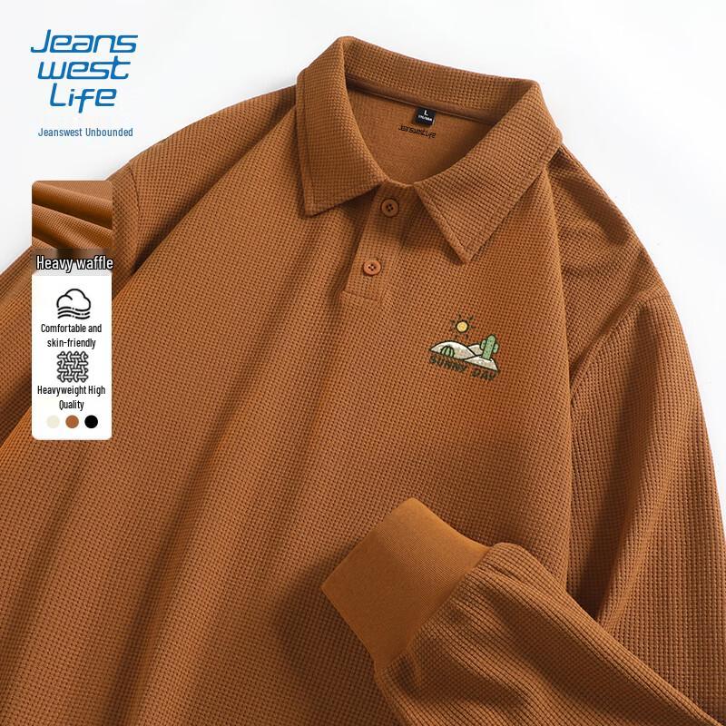 JEANSWEST LIFE Men s Waffle Knit Long-Sleeve Polo Shirt L