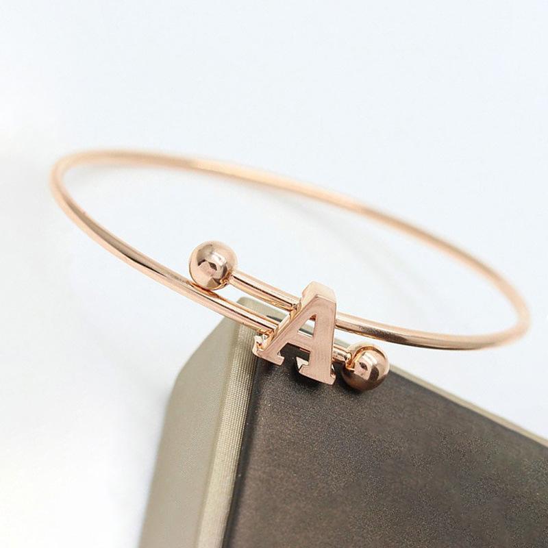 Rose Gold Plated 585 Purple Gold Bracelet Fashion Letter Color Gold Women S Opening Adjustment Jewelry