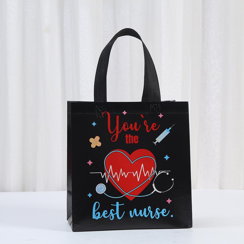 12/30pcs Nurses Day Gift Tote Bags Cartoon Nurse Print Non Woven Shopping Bags Party Favor Gift Packaging Bags