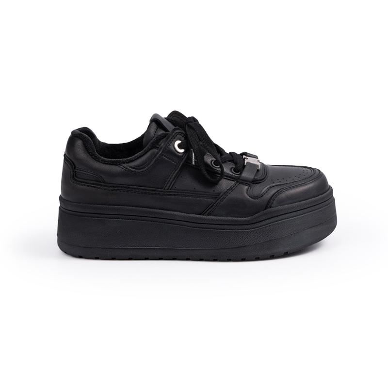 

Thick-soled, velvet round head leather lace-up heightening casual board shoes women 40 чорний
