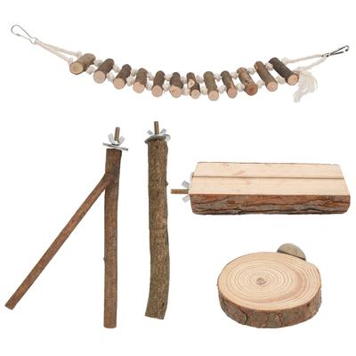 5pcs Wooden Birds Perch Set Parrots Standing Grinding Platform Stick with Swing for Birds Cage