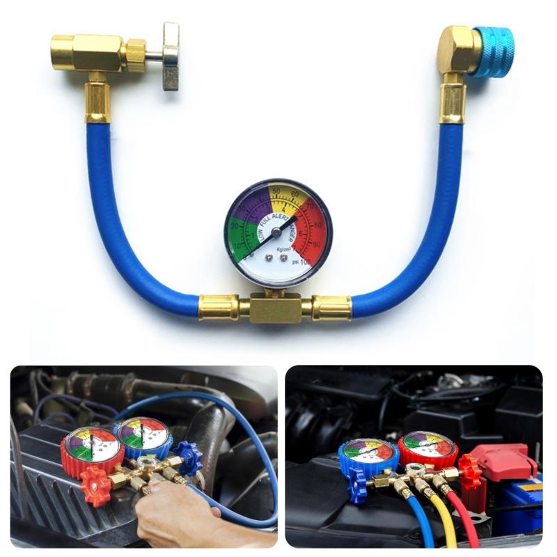 R134A Recharge Hose Kit with Gauge, Refrigerants Recharging Hose with 1/2" Female R134A Can Tap Refrigerants Dispenser