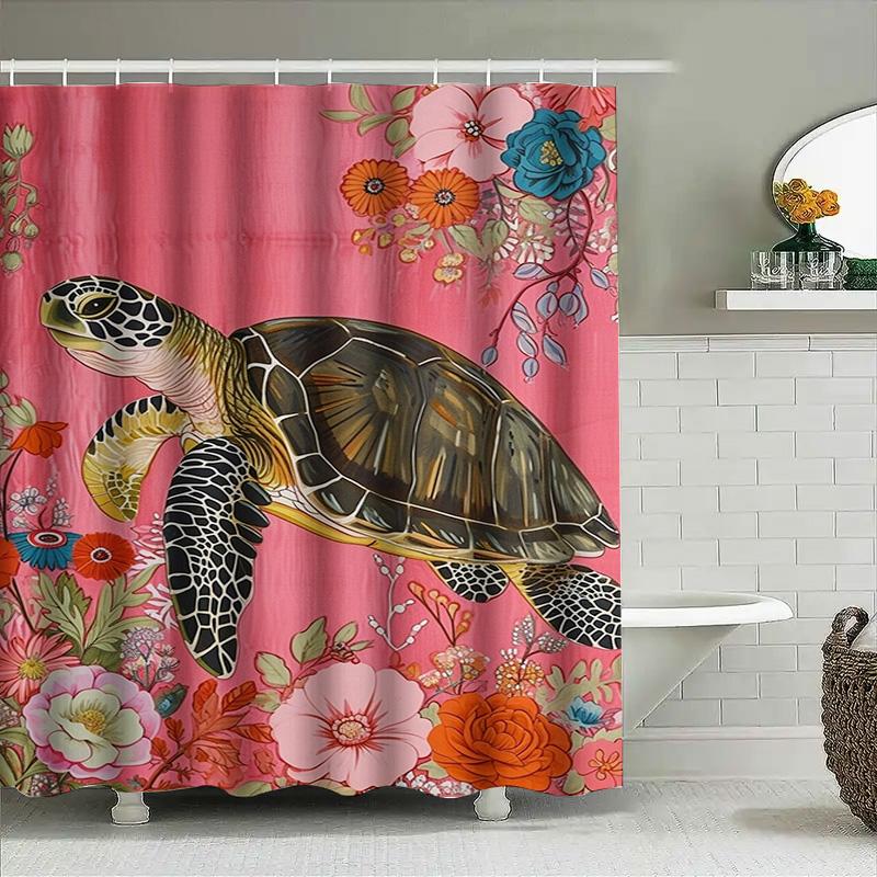 Animal Print Shower Curtain Sea Turtle Design For Bathroom Decor Pink Floral Blue Flowers Pattern Machine Washable Fabric Waterc