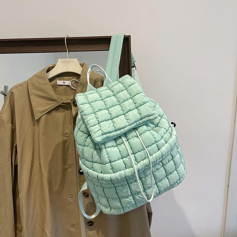 Down Pleated Backpack Women's Bag Cross-border Cloud New Large-capacity Simple Plaid Puff