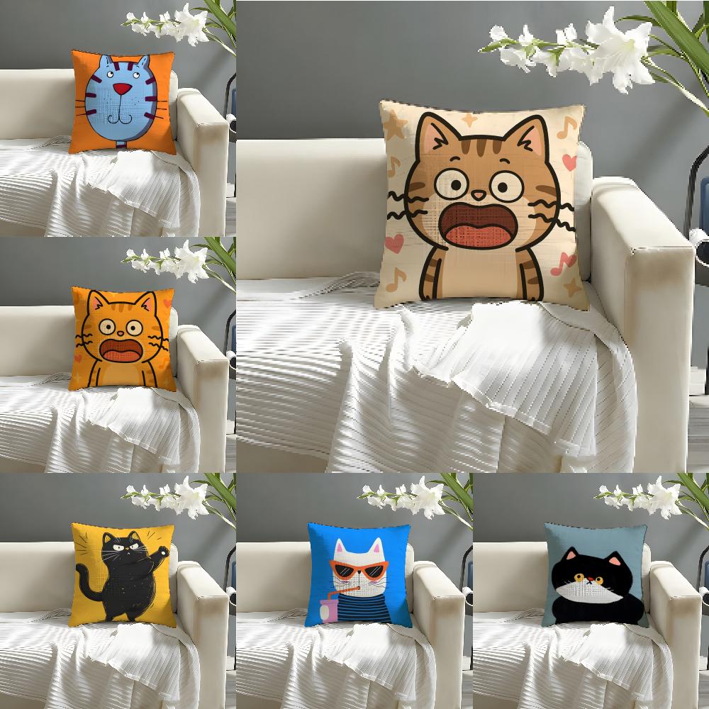 2 Funny And Silly Cat Pattern Pillow Case Home Living Room Decoration Linen Pillowcover Pillow Cases Cushion Cover