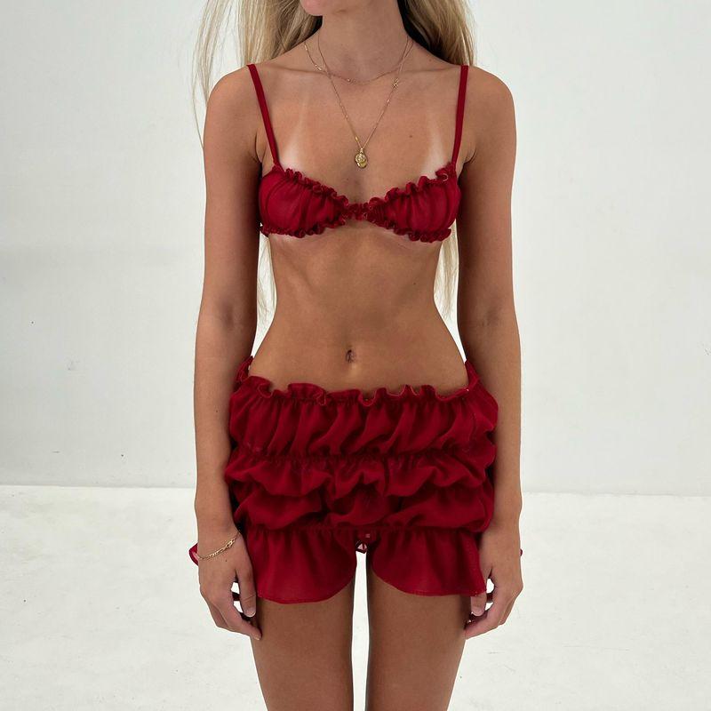 Gyaru Set Women 2025 New Pure Sexy Sling Vest Top + High Waist Frill Short Skirt Shorts