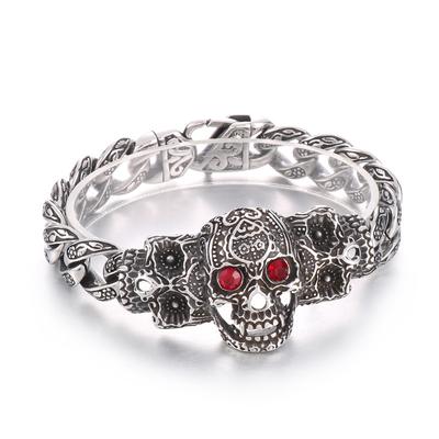 European And American Punk Style Stainless Steel Hand Decoration Retro Pattern Red -Eye Skull Men 'S Bracelet