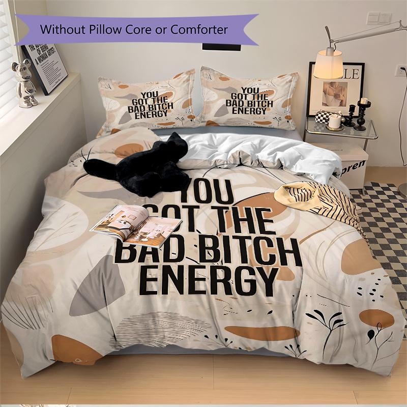 3pcs Bad Bitch Energy Printed Quilt Set, Soft and Comfortable Quilt Cover for Bedroom