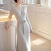 Elegantes französisches Strick-Bodycon-Kleid mit langen Ärmeln - Herbst Winter Unifarben